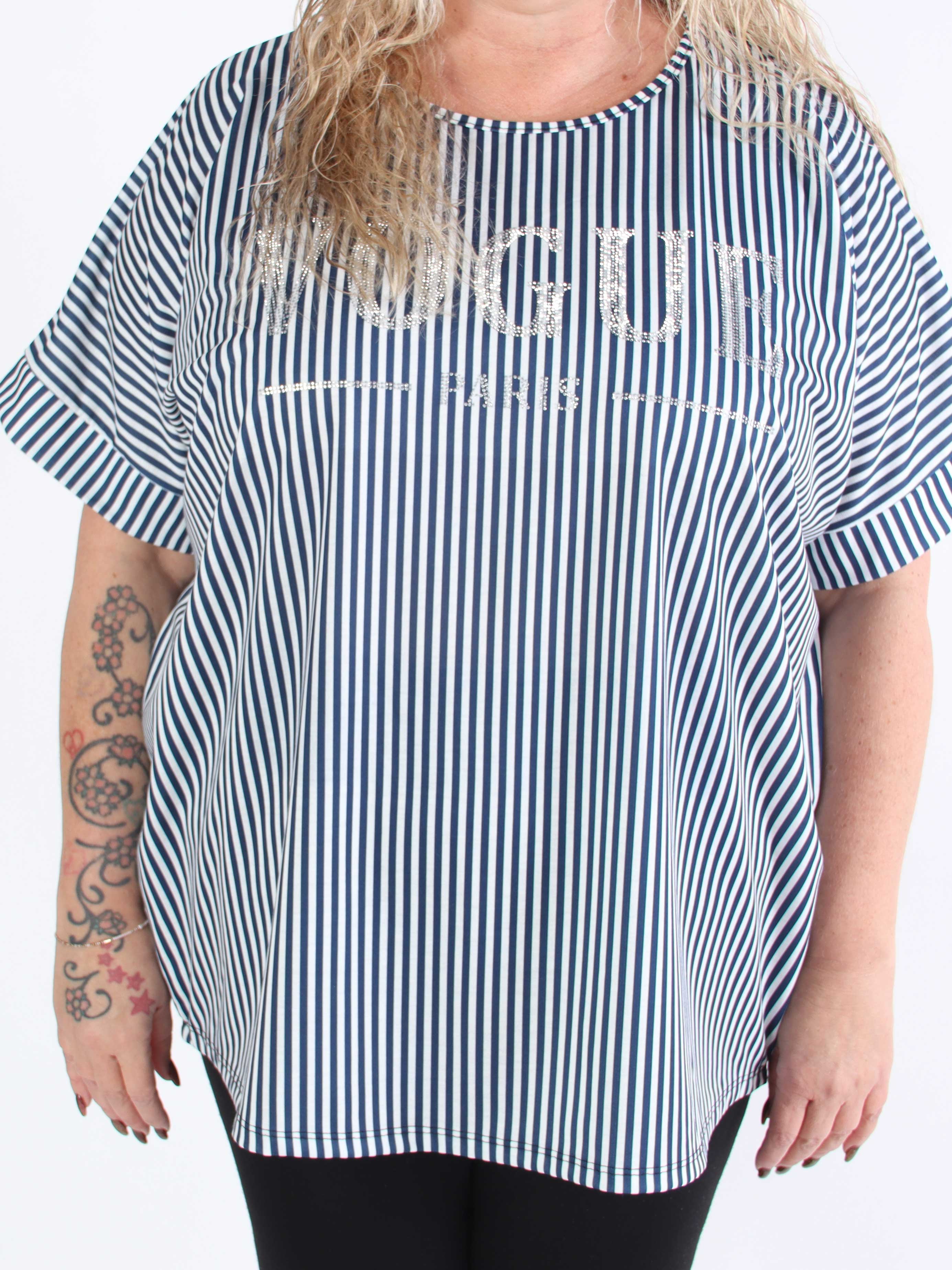 Mintu Stripe - Plus size t-shirt med vogue stående med glittrande similisten